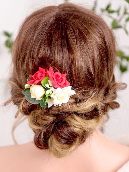 Направления свадебные аксессуары для волос шикарные красные розовые цветочные клип лесной банкетный банкет украшения для женщин или девушки