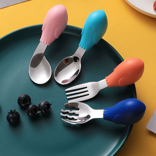 Tazze Stoviglie Utensili Stoviglie per bambini Cucchiaio Set di forchette Imparare a mangiare Addestramento per l'alimentazione dei bambini Gadget corti Posate per bambini 220906