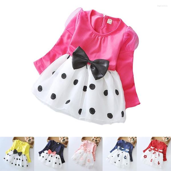 Girl Dresses Children Casual Dress Cute Dots Pattern Baby Bow Patchwork Christmas Party Costume For Kids 1-9T