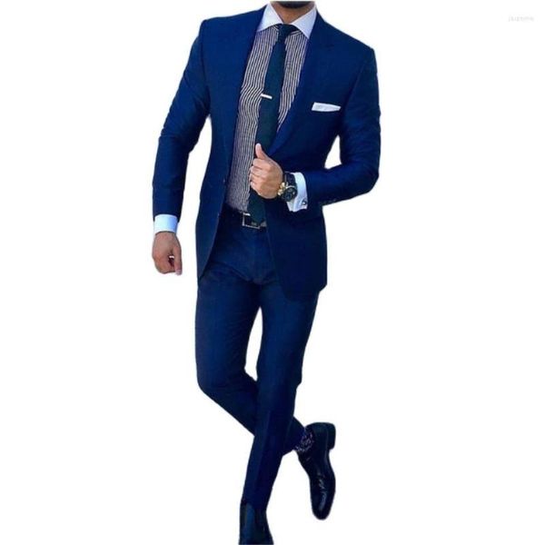 Herrenanzüge, Marineblau/Schwarz, Business-Anzug für Herren, Bräutigam, Hochzeit, Smoking, Oberteil, Revers, Dekoration, Passform, Herren-Blazer, zweiteilige Jacke, Hose