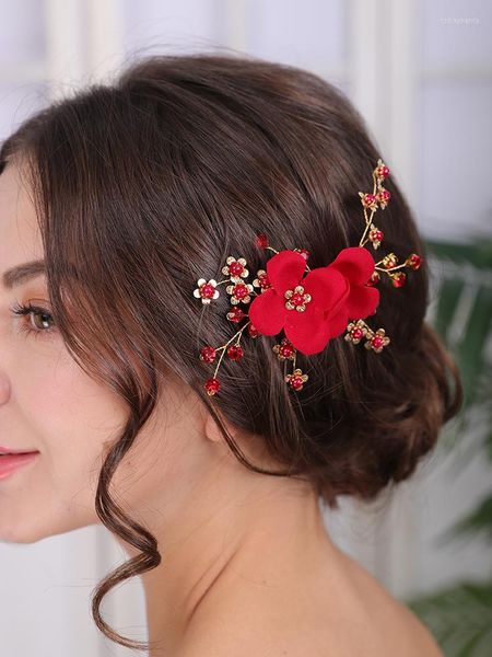 Kopfbedeckungen, rote Braut-Kopfbedeckung, Blumen-Haarspange, Damenschmuck, Tiara, Hochzeit, Kopfschmuck, Zubehör für die Braut