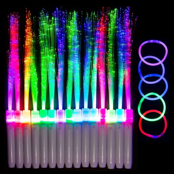 Altre forniture per feste festive 20 pezzi di bastoncini luminosi con bacchette in fibra ottica Confezione di luci al neon che cambiano colore Sparklers e set di bracciali Bdesybag Amvup
