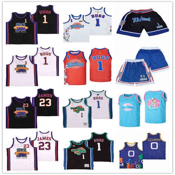 College Indossa 2022 Uomini SPACE JAM NEW LEGACY Movie #1 BUGS #23 JAMES Maglie da basket cucite Nero Bianco Taglia S-XXL