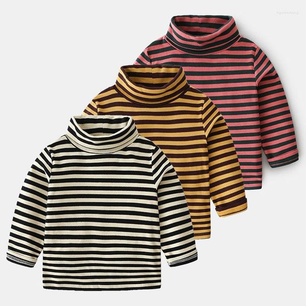 Hemden 2022 Frühling Herbst Winter 3 4 5 6 7 8 10 12 Jahre Kind Baumwolle High Neck Langarm rollkragen Streifen T-Shirt Für Kinder Baby Junge