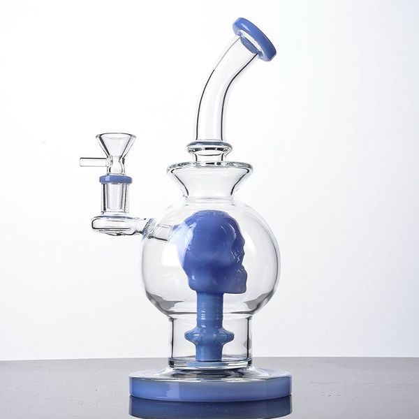 10-Zoll-Kugel-Stil-Wasserpfeifen 14-mm-Innengewinde Glasbongs Schädel-Duschkopf Perc Dab Bohrinseln berauschende Wasserpfeifen mit Schüssel WP2281