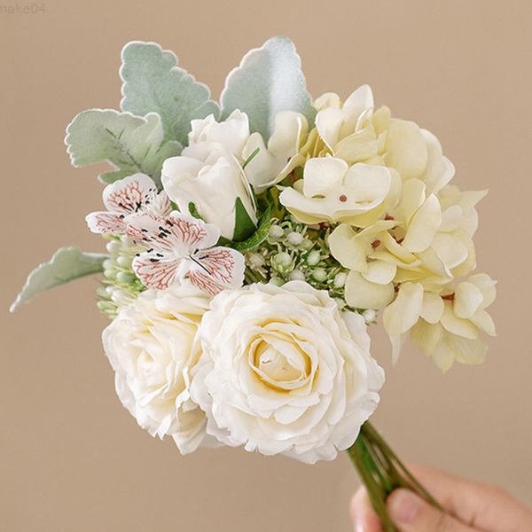 Sahte çiçek yeşillikleri beyaz yapay ipek çiçekler düğün ev oturma odası masa dekor büyük gül buket ins fotografi sahne toptan sahte bitkiler j220906