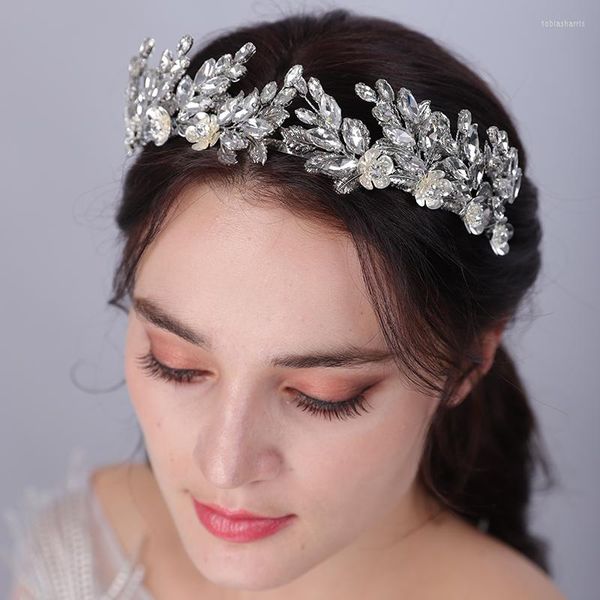 Kopfschmuck Strass Silber Blumendiamanten Brautkrone Legierung Blatt Hochzeit Haarschmuck Schmuck für Frauen und Mädchen Stirnband Tiaras