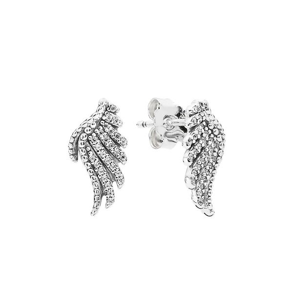 Autêntico Sterling Silver Skinling Wing Stud Brincho Jóias de festas femininas Caixa original para Pandora CZ Diamond Girlfriend Gift Brincos