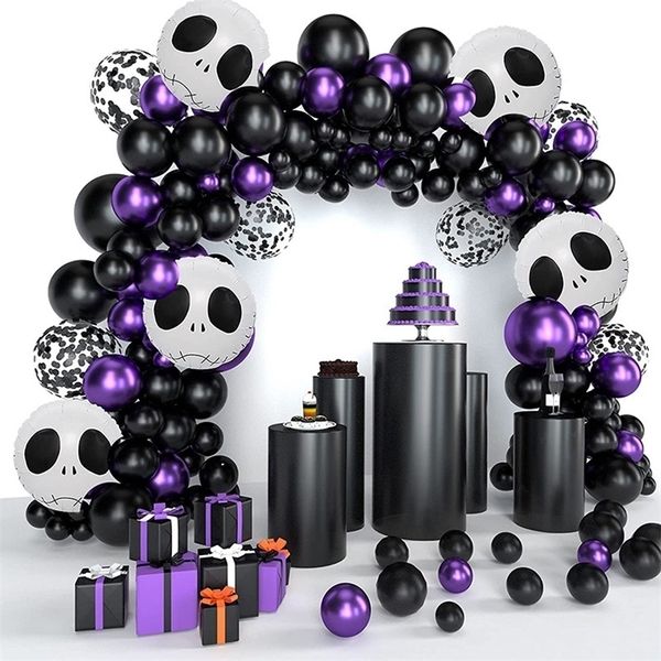 Andere festliche Partyzubehör 143 Stück Halloween Schwarz Lila Latexballons Bogenset Festival Babyparty Konfetti Totenkopf Ballon DIY Heimdekoration 220905