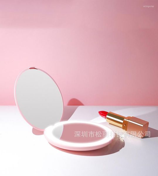 Компактные зеркала Светодиодное зеркало с легким четырехцветным круглой формой носите с собой подарка для макияжа в 2 раза увеличительное стекло