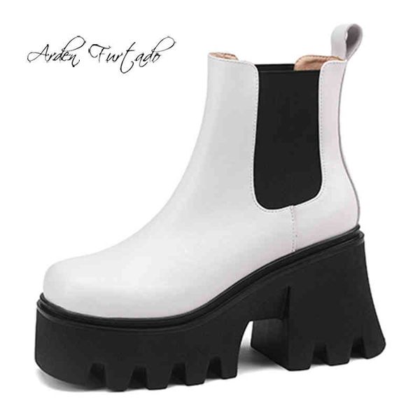 Botas Arden Furtado 2021 Autumn Winter Fashion Fashion Toe Plataforma ￠ prova d'￡gua Plataforma genu￭na Slip-on Slip-On Chunky Heels Ladies tornozelo 220906