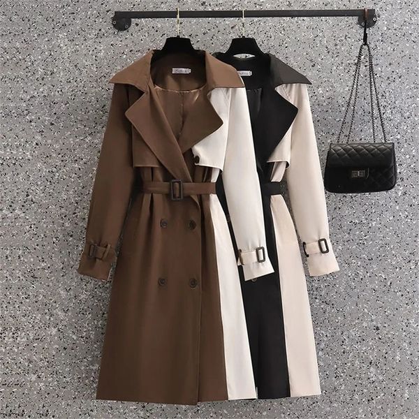 Trench da donna autunno trench coreano di media lunghezza donna moda contrasto colore patchwork giacca a vento primaverile giacca antivento femminile 220906