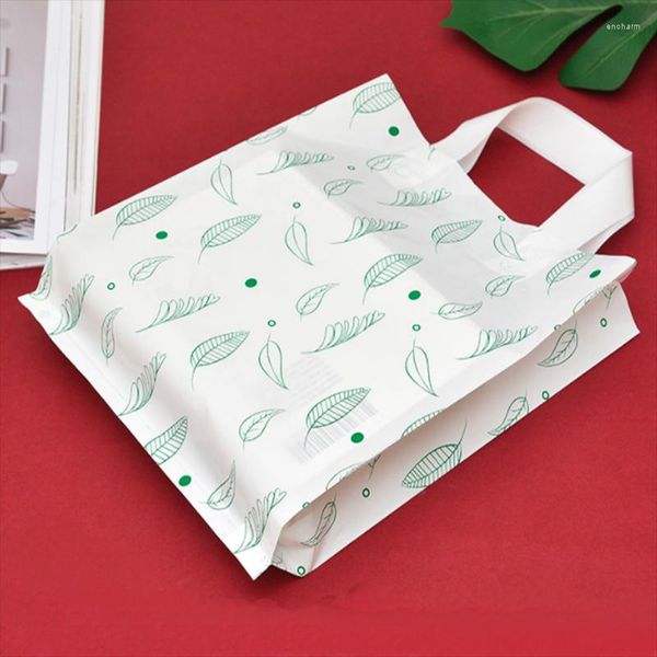 Geschenkverpackung 50 Stück dicke Plastiktüten Green Leaf Bag Bekleidungsgeschäft Verpackung mit Griff Einkaufen