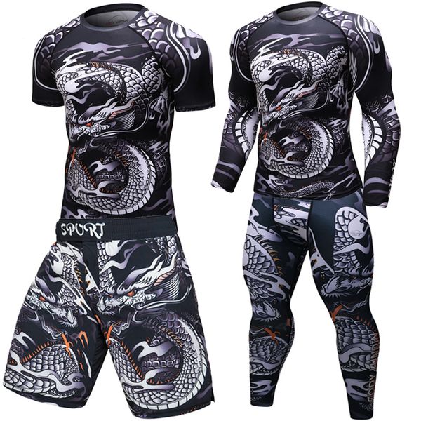 Camisetas masculinas Marca MMA Treino Compressa Men T-shirt Mangas compridas BJJ 3D Fitness Tights Men Rashguard Tshirt Troushers Roupas masculinas 220906