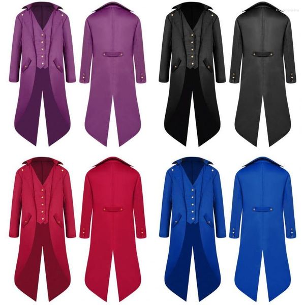 Casacos de trincheira masculino Gentleman Tailcoat Color Sólida Mangas compridas Externos góticos Casaco de split split para Halloween para Halloween