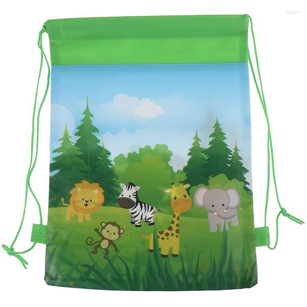 Geschenkpapier, Dschungel-Thema, Party-Geschenke, Taschen, Bonbongrün, Safari-Tiere, Verpackung, Vlies-Rucksack für Kinder, S 34 x 27 cm