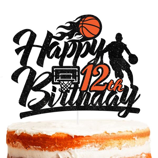 Outros suprimentos de festa festiva l Black Glitter Basketball 12nd Cake Topper Sport Game Jogador Cena Decorações Temáticas Birthd Bdesybag Amne3