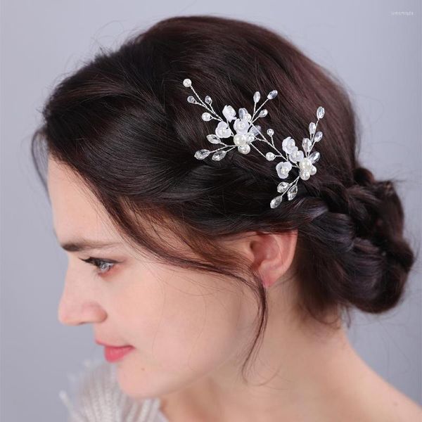 Kopfschmuck Silber Perle Blume Strass Braut Haarnadel handgemachte Gold Kristall Haarnadeln für Hochzeit Zubehör Party Braut Kopfschmuck