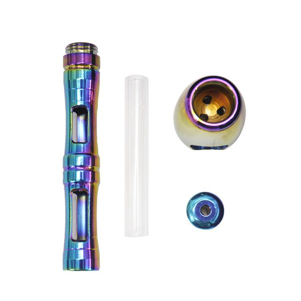 Kit de estuches para pipas de fumar con cuchara de chapado colorido Tubos de metal portátiles Pipa de mano