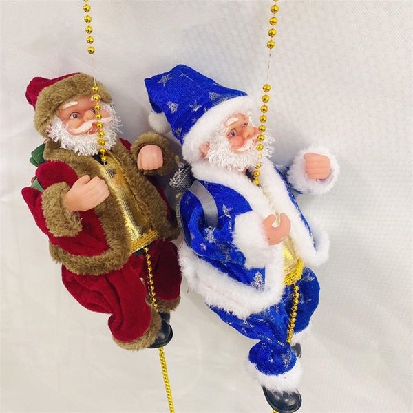 Supplimentos de brinquedos de Natal escalada elétrica Papai Noel Doll Papai Noel com música de Natal Hanging Toy Decoration Window Janela Xmas Ornament 220905