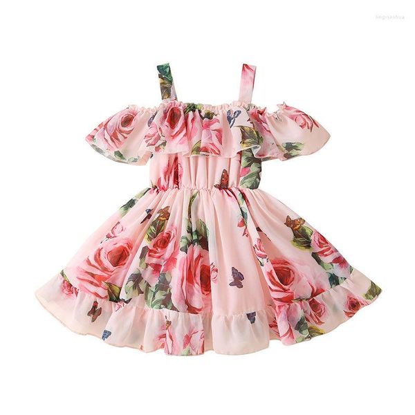 Vestidos de menina pequenas flores vestido de travamento verão roupas fofas roupas de bebê coletor infantil princesa princesa elegante top chiffon vestidos