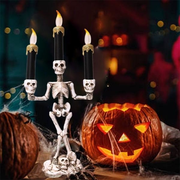 Partido decoração halloween led led holder skull skeleton stand for home diy stick arte props presente 220905