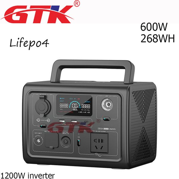 LIFEPO4 220V Multifunction 600W Gerador solar portátil Powerting portátil com bateria de lítio de inversor de 1200W para camping ao ar livre RV