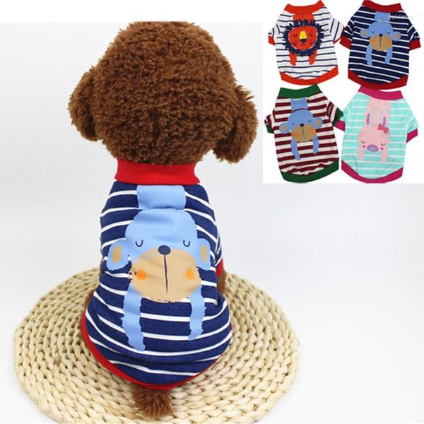 Abbigliamento per cani Cartoon Striped Fashion Teddy T-shirt Felpe con cappuccio Abbigliamento per gatti Tuta morbida per animali domestici Outfit per piccoli accessori per cuccioli di carlino Bassotto