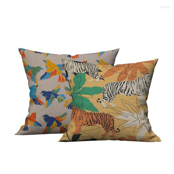 Travesseiro moderno homw decoração de planta tropical tigre estampa capa ccushion adequada para sofá -sofá de carro 45cm