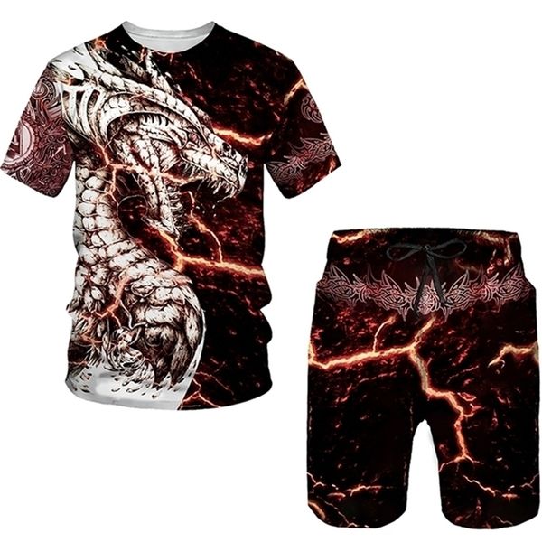 Herren-Trainingsanzüge Flying Dragon 3D-gedrucktes Herren-T-Shirt-Set Herren-Trainingsanzug/Oberteile/Shorts Sportbekleidung Cooler Kurzarm-Sommeranzug für Männer 220905