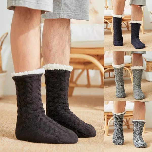 Herrensocken Winter Herren Boden Indoor Thermal Soft Elastic Warm Schwarz verdicken Plüsch Anti-Rutsch Lange Baumwolle Fell Hausschuhe