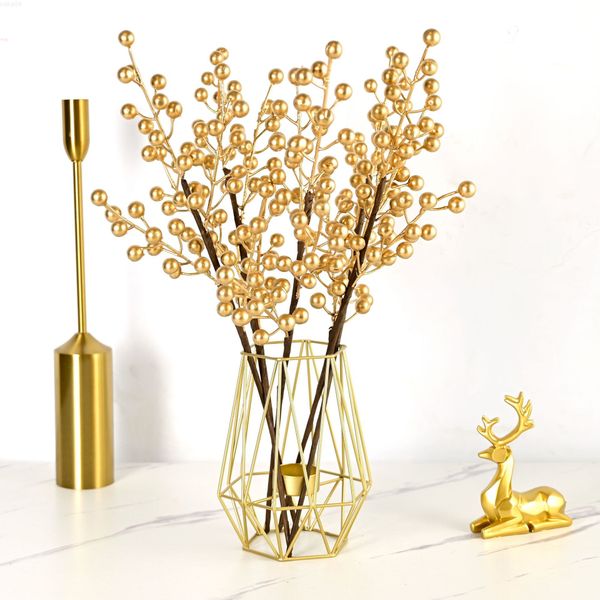 Faux Floral Greenery New Simulation Berry Gold e Silver Fruit High Branch Fake Flower Bouquet Room Decoração Simulação Flor B J220906