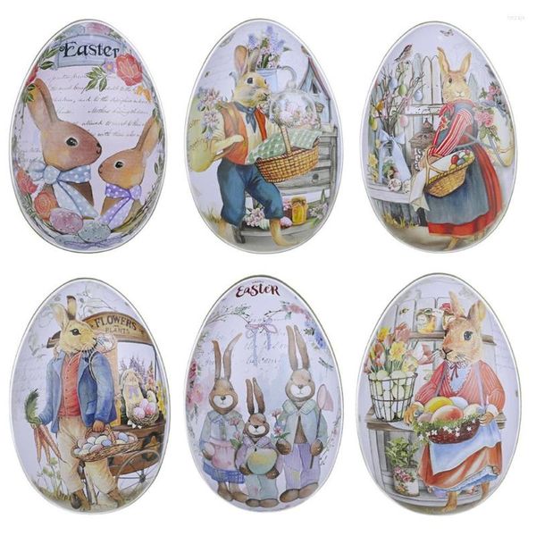 Confezione regalo 6 pezzi di scatola di caramelle a forma di uovo di Pasqua Confezione di gioielli decorativi Materiale di latta Uovo di ferro