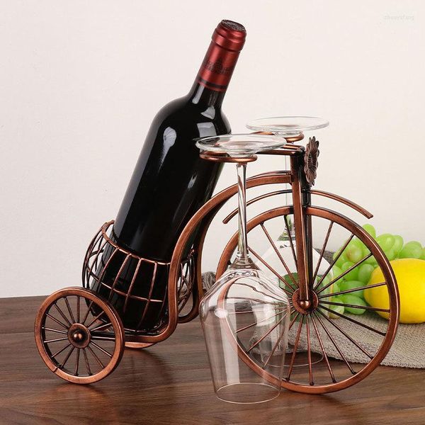 Ganchos vintage metal triciclo forma de vinho tinto rack rack bike exibir prateleira organizadora de armazenamento para decoração de cozinha de cozinha decoração