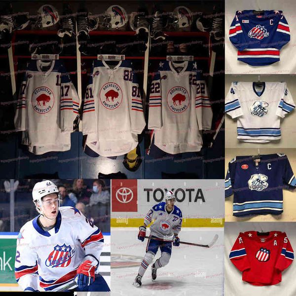 Kolej hokey kolej özel 2022 Rochester Amerikalılar Jersey Peterka Quinn McInnnis Murray Ruotalaimen Jobst Prow Kevin Porter Hokey Forması