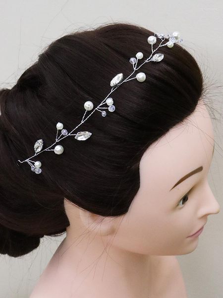Copricapo Fascia per capelli con perline da sposa con strass di cristallo argento Ornamento per capelli da donna elegante Accessori da sposa per diadema all'ingrosso per gioielli da festa