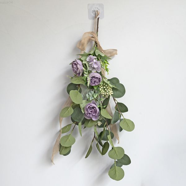 Faux Floral Greenery Simulation Pfingstrose mit Eukalyptusblatt Wandbehang gefälschte Blumen für Home Hotel Dekoration J220906