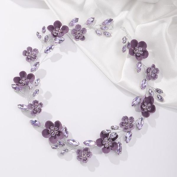 Copricapo con strass fiore viola fascia da sposa fatta a mano da donna accessori per capelli da sposa gioielli festa da ballo copricapo diadema per ragazze