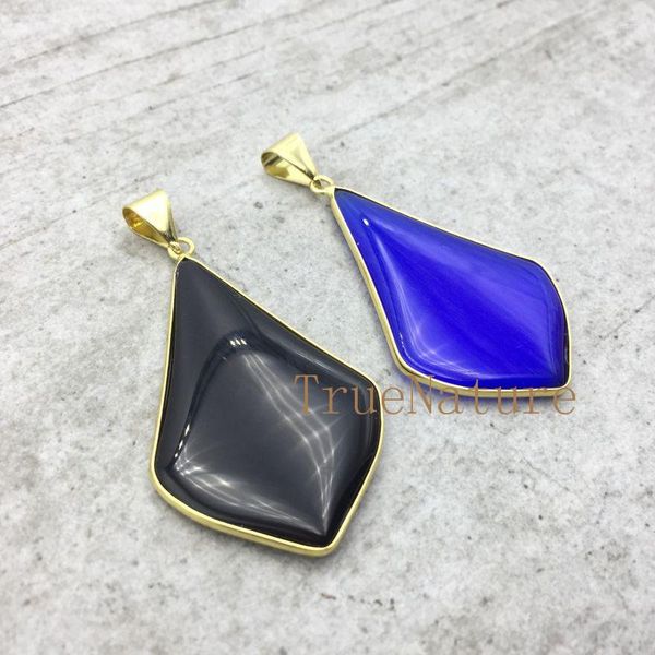 Anhänger-Halsketten Großhandel Tropfen-Glas-Anhänger-Produkte Gold galvanisierte schicke blaue schwarze Wassertropfen-Charms in 50 30 mm PM5066