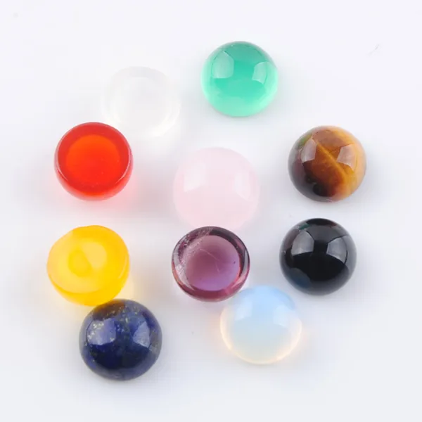 Pietre preziose naturali Perline sfuse Senza foro 6x4mm Cabochon rotondo Occhio di tigre Ametiste Quarzi rosa Lapislazzuli Agate Opale BU331