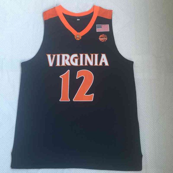 Virginia #12 De'Andre Hunter College Basketball Jersey Men Men casual Manga curta Secagem rápida T-shirt Estimação