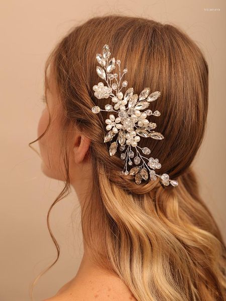 Accessori per capelli Strass alla moda Pettini per capelli fatti a mano Argento Oro rosa Perle Fasce per capelli da sposa Gioielli per capolini Fasce per capelli da sposa Fermagli per capelli