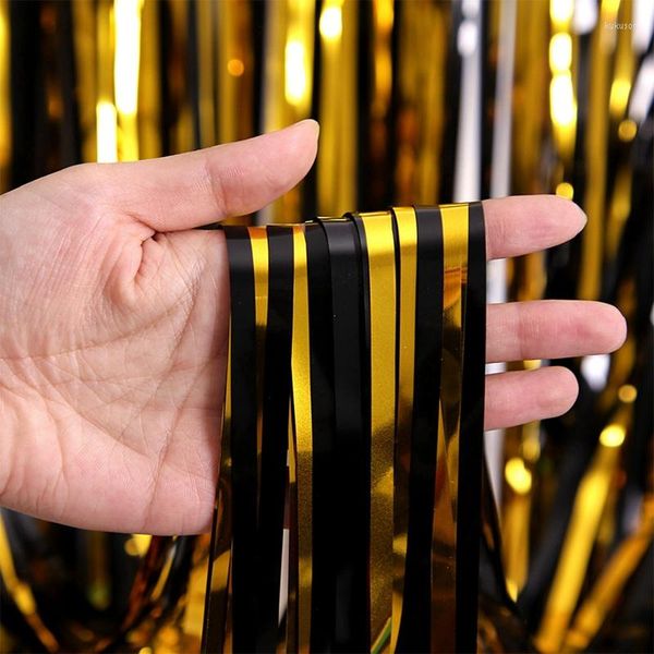 Party Dekoration Hintergrund Vorhänge Glitzer Schwarz Gold Lametta Fransen Folie Vorhang Hintergrund Geburtstag Hochzeit Erwachsene Jahrestag