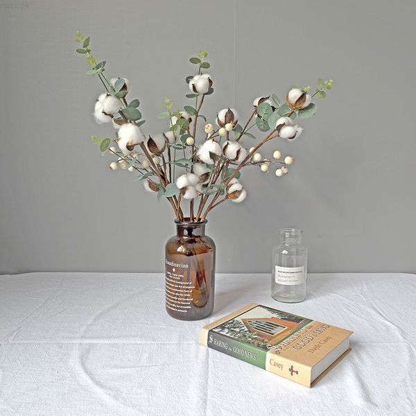 Sahte çiçek yeşillik simüle pamuklu kurutulmuş çiçek beyaz meyve buket yapay yanlış çiçek ev dekorasyon fotoğrafı destek çiçek parçası j220906