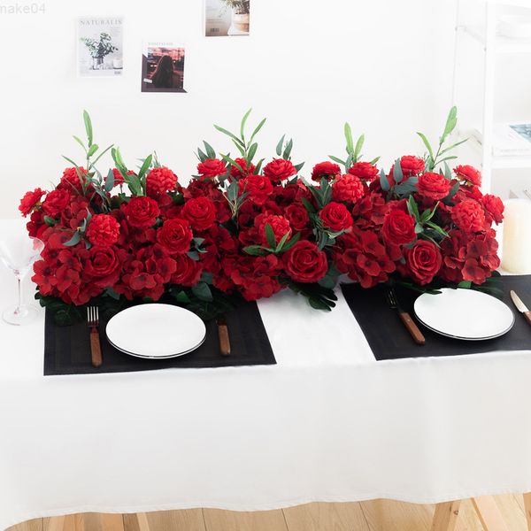 Finto floreale verde fiori artificiali matrimonio punto medio per tavoli Decor partito parete organizzare rosso pianta finta strada piombo pavimento fiore fila arco fiore J220906