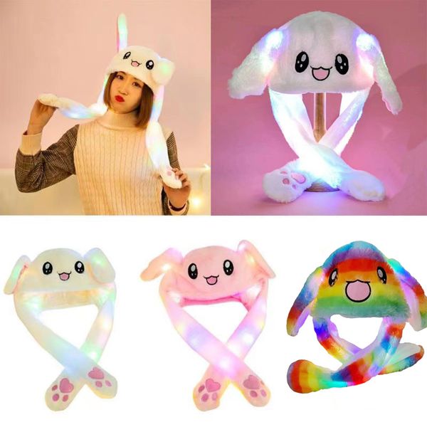 Bunny Ear Move Glowing Hat Rabbit Led Light Jumping Funny Plush Ear Moving Cartoon Hat per Kids Girls Cosplay Party Halloween Cap souvenir