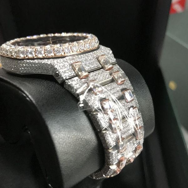 2023 Armbanduhren Neue Version Skeleton VVS1 Diamonds Watch PASS TT Rose Gold Mixed Sier Hochwertiges mechanisches ETA-Uhrwerk Herren Luxus Iced Out Sapphire