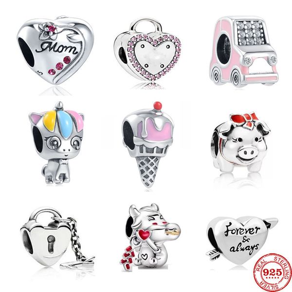 Perline di fascino in argento 925 ciondola NUOVO blocco di chiave Car Heart Clip Forever Always DIY Bead Fit Pandora Charms Bracciale Accessori gioielli fai da te