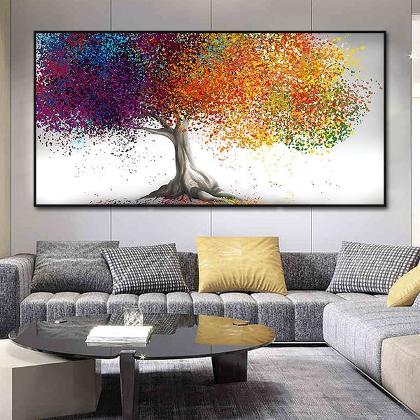 Canvas pintando árvores coloridas abstratas coloridas pôsteres de plantas nórdicas modernas e impressões de arte de parede para decoração de sala de estar decoração