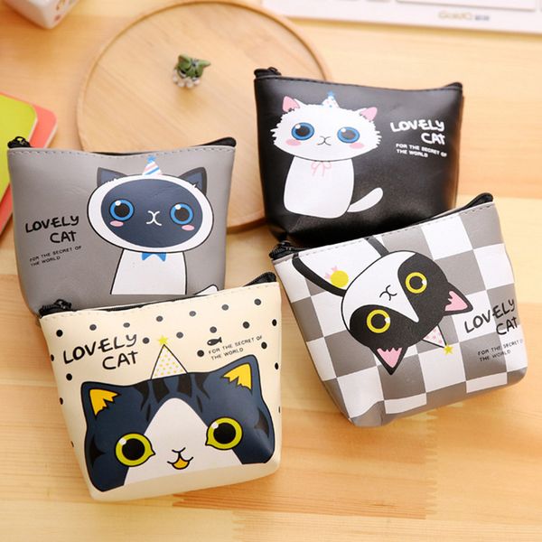 Cancelleria Portamonete creativo Simpatico cartone animato Gattino Materiale PU Portafoglio per bambini Monedero Borsa con serratura a chiave Portamonete